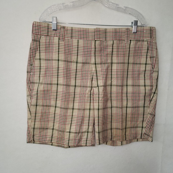 Jayshire Other - Jayshire Mens Plaid‎ Shorts Size 40 Beige Brown Green Flat Front Casual Vintage
